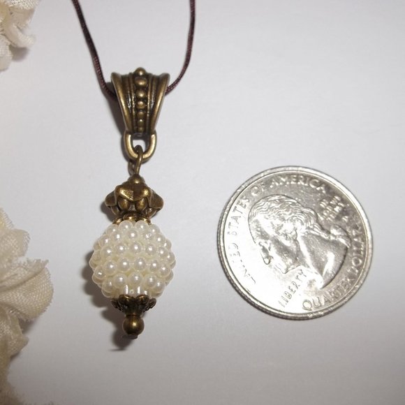 Necklace, Pendant, Medallion Cord Necklace, Pearl Necklace, Boho Necklace 7935 - Picture 2 of 10